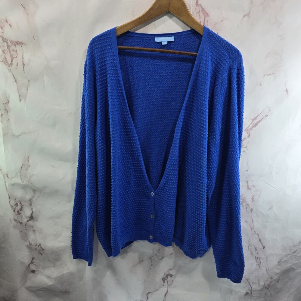 Draper James Sweater Womens 2X Blue Cardigan RSVP Waffle Swiss Dot Textured